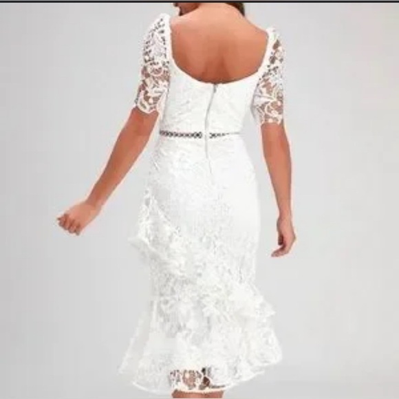 Lulu's White Sheath Dress Puff Sleeve Scoop Neck - Picture 2 of 10